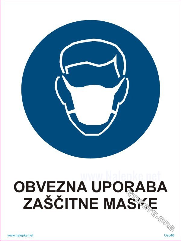 Opozorilni znaki obveze Obvezna uporaba zaščitne maske 1