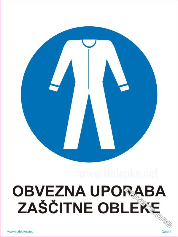 Opozorilni znaki obveze Obvezna uporaba zaščitne obleke 1