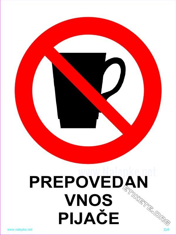 Znaki prepovedi Prepovedan vnos pijače 1