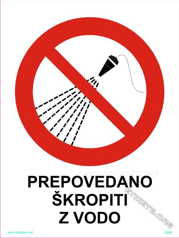 Znaki prepovedi Prepovedano škropiti z vodo 1